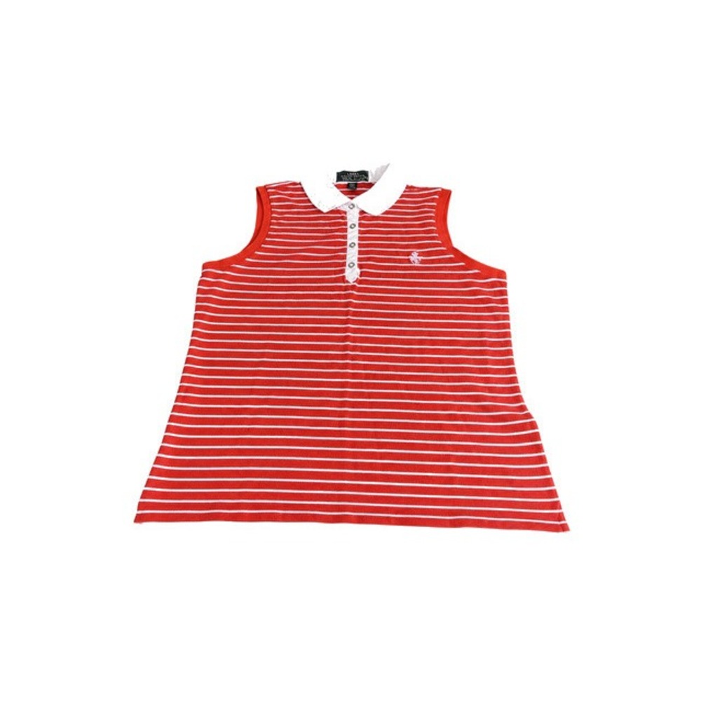 Lauren Ralph Lauren Active Womens Red-Orange Striped Sleeveless Polo Shirt Large